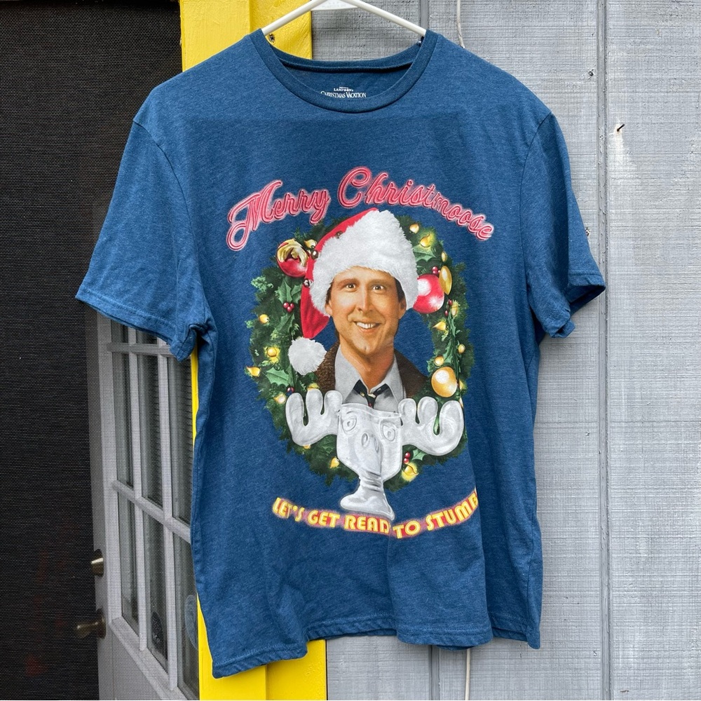 Merry Christmoose Let’s Get Ready To Stumble T-Shirt Blue Size Large